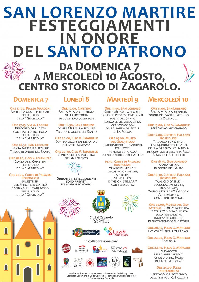 San Lorenzo Martire e Palio della Graticola, festeggiamenti in onore del Santo Patrono di Zagarolo - Da Domenica 7 a Mercoledì 10 Agosto