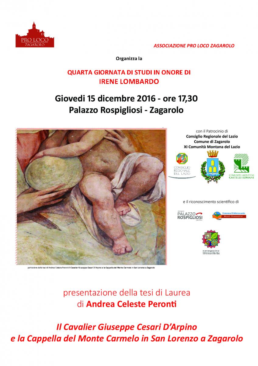 Quarta giornata di studi in onore di Irene Lombardo - Giovedì 15 Dicembre, ore 17.30, Palazzo Rospigliosi.