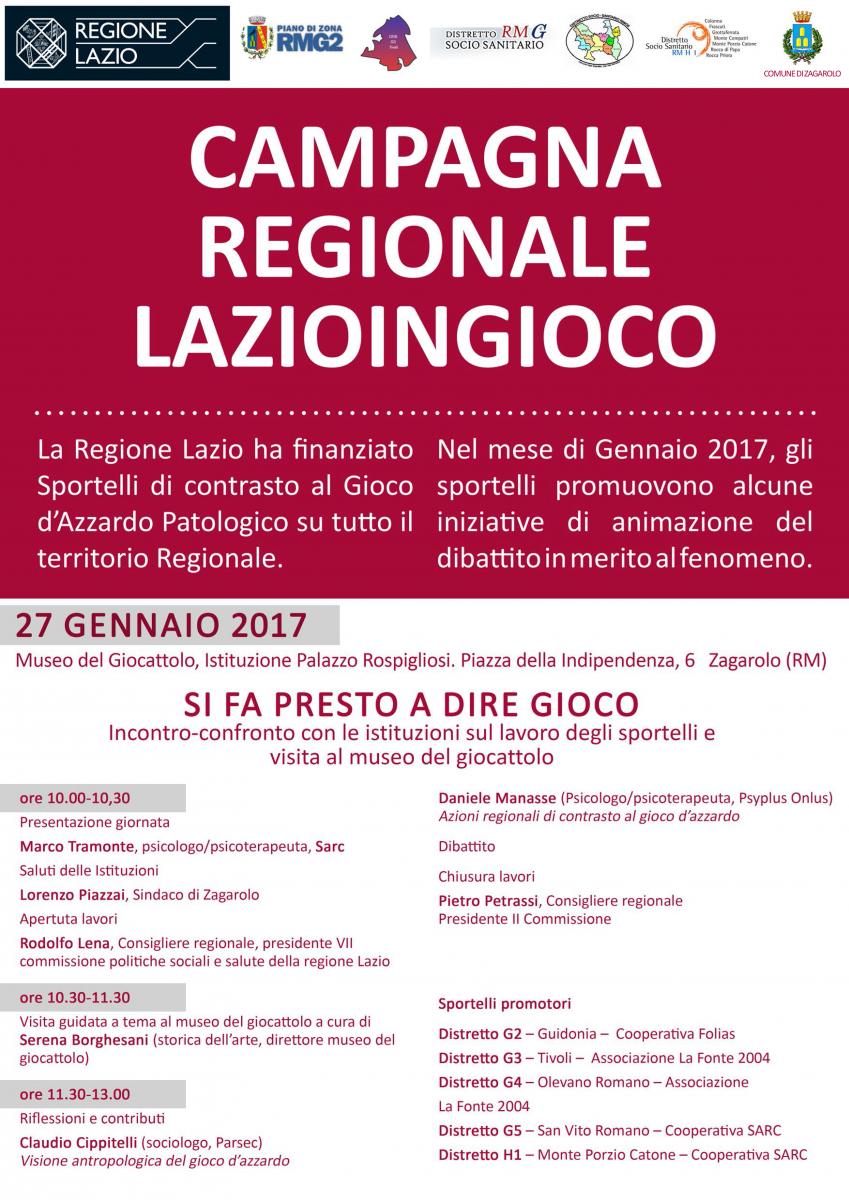 Campagna Regionale LazioInGioco - Venerdì 27 Gennaio, dalle ore 10.00, Palazzo Rospigliosi